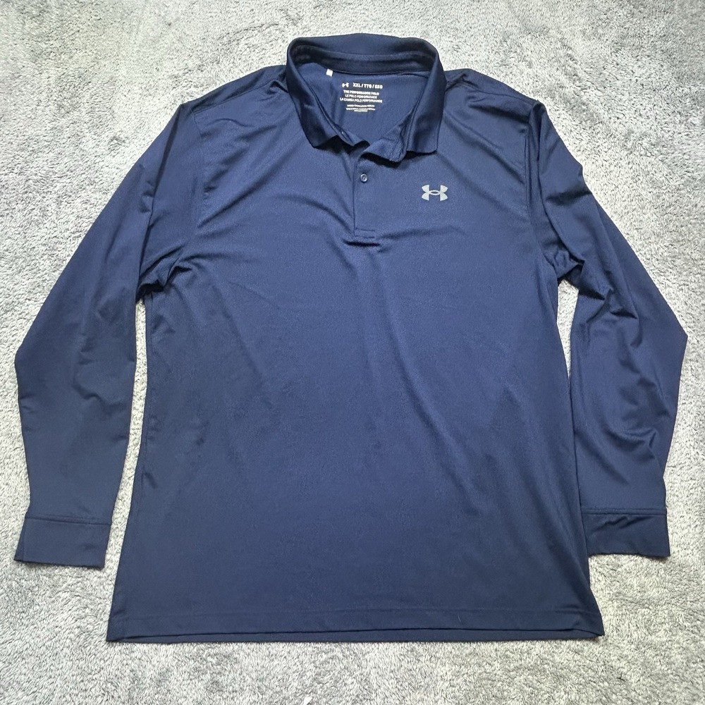 Under Armour The Performance Polo Shirt Mens 2XL Navy Long Sleeve Golf EUC